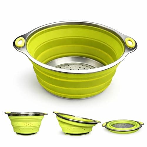 Oneida 8 inch Color Burst Stainless Steel Silicone Collapsible Colander Strainer - Green