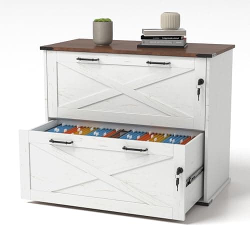 VINGLI 2 Drawer File Cabinet with Lock, Home Office Filing Organizer, for Letter Legal A4 Size File Folder Storage, Modern Farmhouse, Wood Lateral Filing Cabinet, Archivador (Rustic White & Brown)