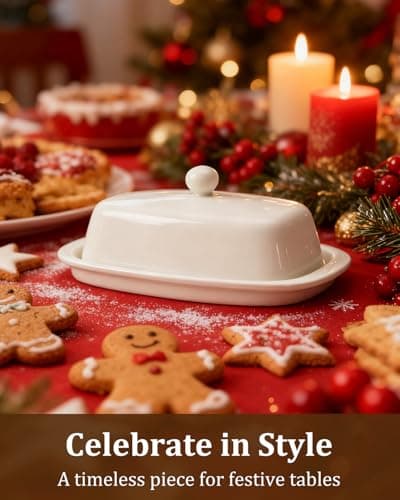 Yedio Ceramic Butter Dish with Lid and Knife for Countertop Refrigerator, 8 Inch White Butter Holder with Porcelain Cover Knob Handle for East West Coast Butter Stick 6