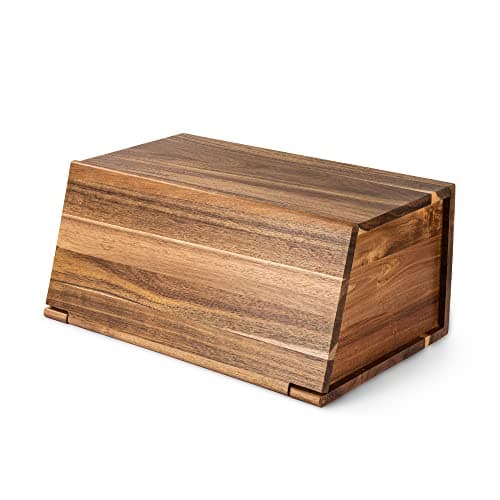 KITEISCAT Acacia Wooden Bread Box, All In One Piece Organizer For Kitchen Countertop, Assembly Free Large Capacity Natural Vintage Bread Food Storage Bin Container15.7 x 10 x 7 Inches