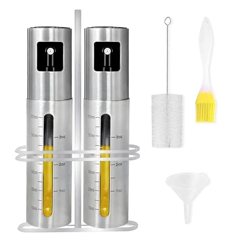 Stainless Steel Oil Sprayer and Dispenser Set for Home and Kitchen - 2 Bottles for Cooking, Olive Oil, and Vinegar - 120ml Capacity