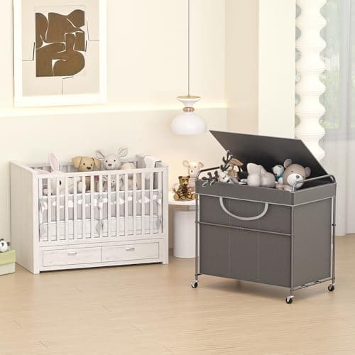 YKDIRECT 180L Large Laundry Hamper, 3 Compartment Laundry Basket with Lid, Removable Bag & Metal Structure with Industrial Wheels, Suitable for Bathroom, Dorm Room, Laundry Room (Grey, 180L) 7