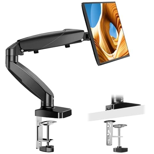 Sweetcrispy Single Monitor Mount for Ultra Wide 15 to 27 Inch Screen, Fully Adjustable Gas Spring Monitor Arm Desk Stand with Clamp and Grommet Base, Fits 4.4 to 15.4 LBS Vesa 75 100