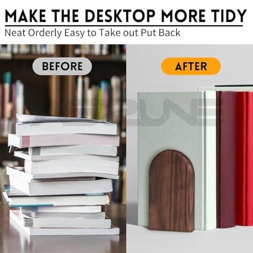 2Pairs Book Ends for Heavy Books, Wooden Bookends, Holds Heavy Books, Non-Skid, Perfect for Office Desk 5
