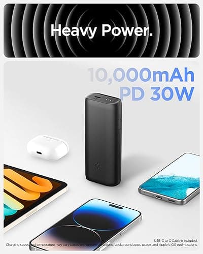 Spigen for USB C Power Bank, ArcPack 30W 10000mAh Super-Compact Compatible with iPhone 17 16 15 14 Galaxy S25 S24 Z Fold Flip 7 iPad AirPods PD PPS USB Type C Portable Charger Battery Pack with Cable 3
