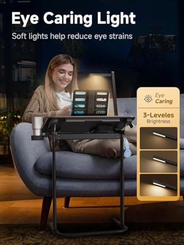 SAIJI XXL Extra Large TV Tray Table，Height & Tilt Adjustable Heavy Duty TV Trays for Eating, Working, Writing,Drawing, Recliner Table Couch Desk with LED Light, Cup Holder, Bookstand 9