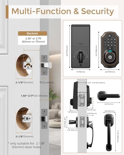 Keyless Entry Deadbolt with Handle Set - WiFi Smart Lock with Camera, 5-in-1 Camera+Doorbell+Fingerprint+Keypad, App Control, Auto Lock, Easy Install, Waterproof for Front Door 8
