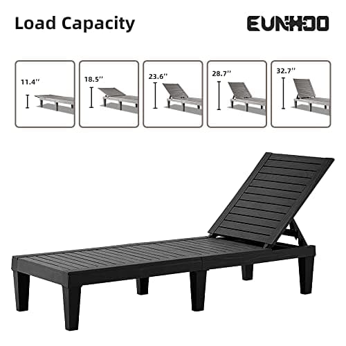 EUNHOO Chaise Lounge Outdoor Set of 4,Adjustable Pool Lounge Chair with 5 Positions Backrest, Waterproof Sun Loungers for Garden Pool Beach Patio Deck Sunbathing.Black 5