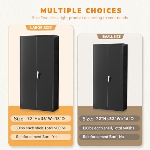 Greenvelly Steel SnapIt Storage Cabinet, 72" Locking Metal Garage Storage Cabinet with 4 Adjustable Shelves, 2 Doors and Lock for File, Office, Garage, Home (Black) 8