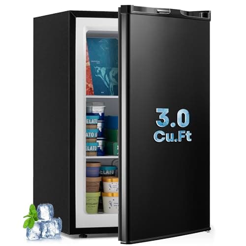 Erivess 3.0 Cu.ft Compact Upright Freezer, Single Door Mini Freezer with Adjustable Thermostat, Removable Shelves, Energy-Saving & Low Noise, Small Freezer for Home/Dorm/Apartment/Office (Black)