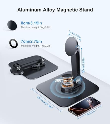 JUNEBOX Adjustable Magnetic Stand Holder for 10-18.5 Inch Small Portable Monitor Tablet, Aluminum Alloy Foldable Arm Swivel Desk POS Stand Mount for iPad Air Mini Pro 12.9 13, Samsung Galaxy Tabs 5