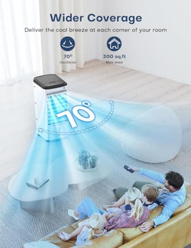 CENSTECH Evaporative Air Cooler, Swamp Cooler Air Conditioner w/ 12H Timer for Auto-off, 6 Upgraded Ice Packs, 3-Speed Windowless Air Conditioner, Smart Remote, Dual Tank Portable Air Cooler for Room 7