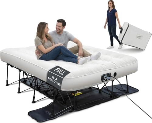 Ivation EZ®-Bed (Full) Inflatable Air Mattress with Frame & Built-in Pump - 3 Min Self Inflate/Deflate - Raised Blow up Bed with Legs, Auto Shut Off, Premium Coil Design, Wheeled Portable Case
