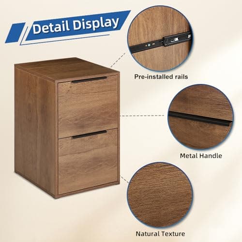 LUCYPAL 2 Drawer File Cabinet,Wood File Cabinets with Hanging Bars for Letter Size,Filing Cabinets for Home Office,Small Vertical Filing Cabinet for Office,Brown 4