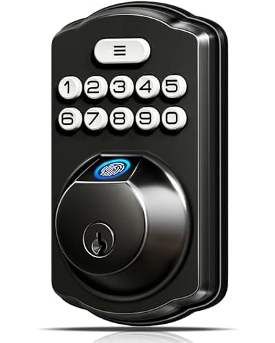 Veise KS02A Fingerprint Keyless Entry Door Lock, Auto Lock, Electronic Keypad Deadbolt for Front Door, Biometric, Anti-Peeping Password, Easy Install, Matte Black