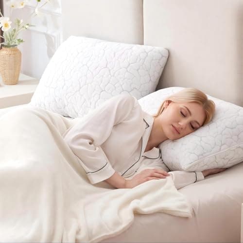 WGAKCED Cooling Pillows for Sleeping 2 Pack, Adjustable Shredded Memory Foam Pillows Queen Size Set of 2, Firm Bed Pillows for Side Back Stomach Hot Sleepers, Cold Pillow with Removable Washable Cover 6