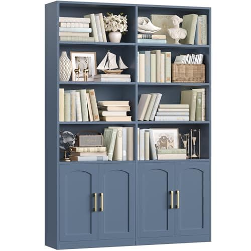 FACBOTALL Bookshelf and Bookcase with Doors, 6 Tier Double Wide Large Bookshelves, Open Display Shelves, 73'' Tall Bookshelf with Storage Cabinets for Home Office, Living Room, Library, Blue