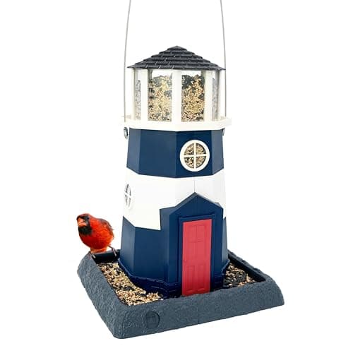 North States Village Collection - Large Nautical Navy Lighthouse Bird Feeder: Hanging Bird Feeder for Outdoors, Holds 8 Pounds of Seed
