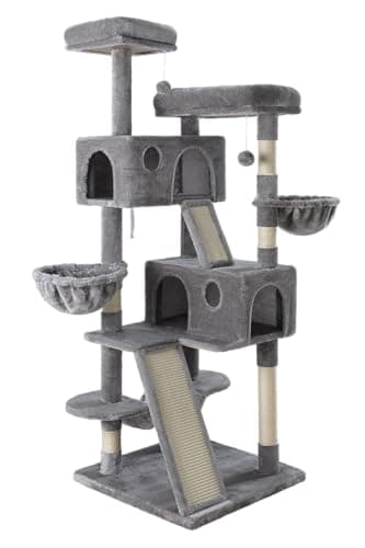 MUTICOR 66 Inches Multi-Level Large Cat Tree Tower for Indoor Big Feline/Cozy Plush Perches/Condo/Sisal Scratching Posts/Hammock and Baskets/Activity Center Play House/Wide Base/Grey 9