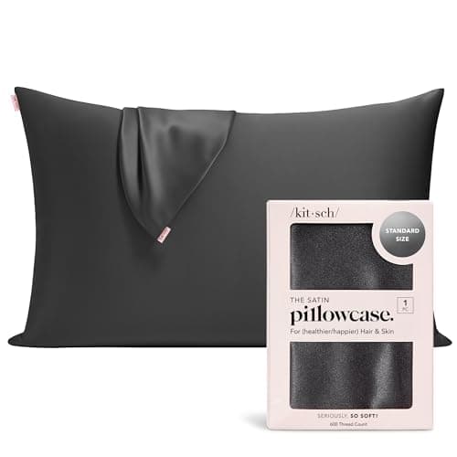Kitsch Satin Pillowcase with Zipper for Hair & Skin - Softer Than Silk Pillow Cases, Smooth Cooling Satin Pillow Case, Wrinkle-Free, Machine Washable, Pillow Cases Standard Size 19x26 - Charcoal