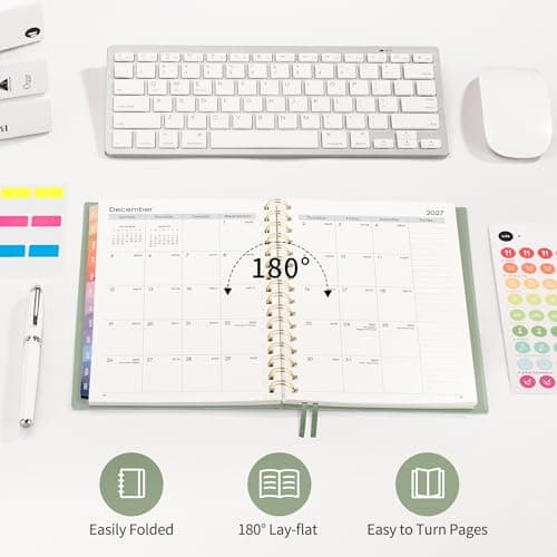 RETTACY 2026-2027 Monthly Planner, Jan 2026 - Dec 2027, Medium Size (5.7" x 8.3"), Agenda, Calendar, 24 Month Tabs, Flexible Plastic Cover, 100 GSM Thick Paper, Spiral-bound (Light Green) 7