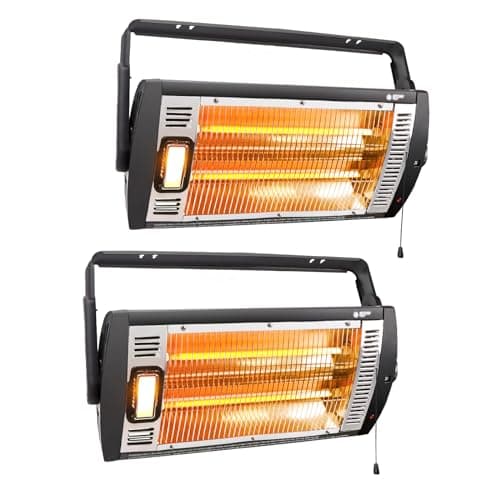 BEYOND HEAT Electric Garage Heater 120V 2 Packs, 750/1500W Ceiling Mount Space Heater for Garage, Shop, Patio with 90° Adjustable Tilt, Dual Quartz Radiant, Safety Metal Grille and Overheat Protection