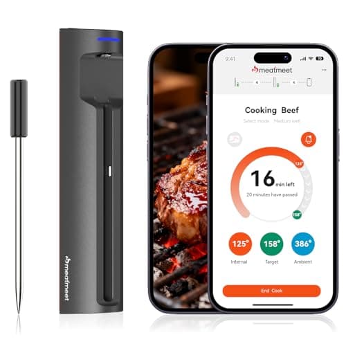 Meatmeet WiFi Wireless Meat Thermometer Digital, Bluetooth Meat Thermometer Wireless, Smart App Monitoring, IP67 Waterproof Meat Probe Thermometer for BBQ, Oven, Grill, Smoker (Pro)