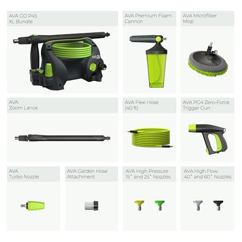 AVA GO P45 Pressure Washer XL, 1800 Max PSI 2.0 Max GPM 1800 W, Includes 40 ft Pressure Hose, Zoom Lance, Premium Foam Cannon, Microfiber Mop, and 4 Nozzles Tips - Pressure Washer for car Cleaning 8