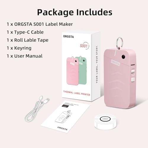 ORGSTA Label Maker, S001 Portable Bluetooth Label Maker Machine with Tape, Thermal Label Printer for Home, Office, School Organization, Wireless Mini Labeler Machine, Pink 9