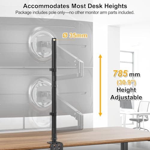 Steel Extra Tall 32 Inch 2-Section Monitor Stand Pole - with Mounting Base, Heavy Duty Center Pole (Supports Up to Max. 88 lbs), 2 Mounting Options, Black 6