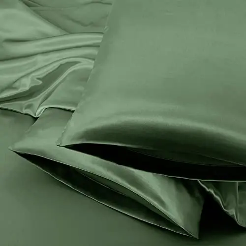 Aormenzy Satin Pillow Cases for Women Queen Size Set of 2, Woodland Green Satin Pillowcase for Hair with Envelope Closure Silky Pillow Covers Wrinkle, Fade Resistant (20x30 Inches)