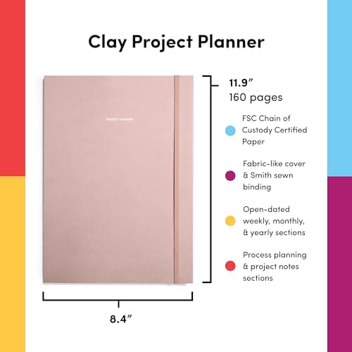 POKETO – Hardcover Project Planner - 11.9" x 8.4" - Undated - Weekly, Monthly & Yearly Notebook - Daily Planner - Note Taking - Eco-Friendly Journal - Home, School & Office Supplies - Clay 3