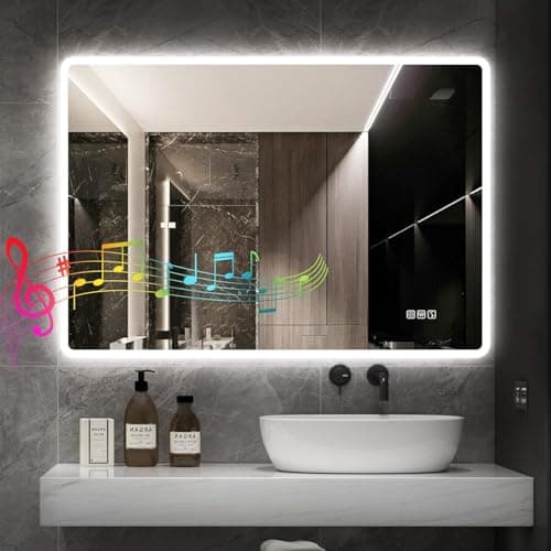 STARLEAD 24"x32" LED Bathroom Mirror with Bluetooth Speaker, 3 Color Temperature, Stepless Dimming, Anti-Fog, Touch Control, Wall-Mounted Vanity Mirror, Vertical or Horizontal