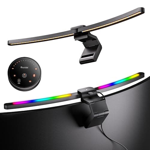Quntis Curved Monitor Light Bar 15 RGB Backlight for 34"+ Screens, Computer Bar Lights Fold Dual Light with Color Temperature Brightness Stepless Dimming, No Glare Desk Lamp for Home Office Gaming