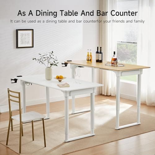 ONBRILL Electric Standing Desk, 63x30 Inches Rectangle Stand Up Desk with 4 Legs, Sit Stand by Memory Controller & Dual Motor, Adjustable Height from 28-46 Inches for Work Office Home, Oak Color 7