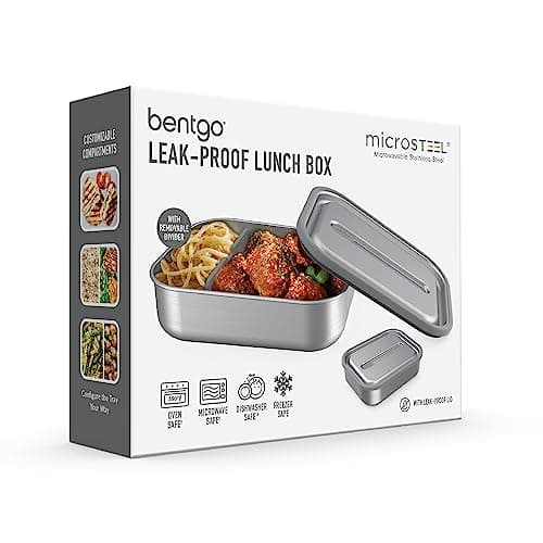 Bentgo MicroSteel Leak-Proof Lunch Box - Microwave-Safe, Oven-Safe, Bento-Style Container with Removable Divider, Airtight Lid, Sustainable Design, Odor & Stain Resistant (Stainless Steel) 8