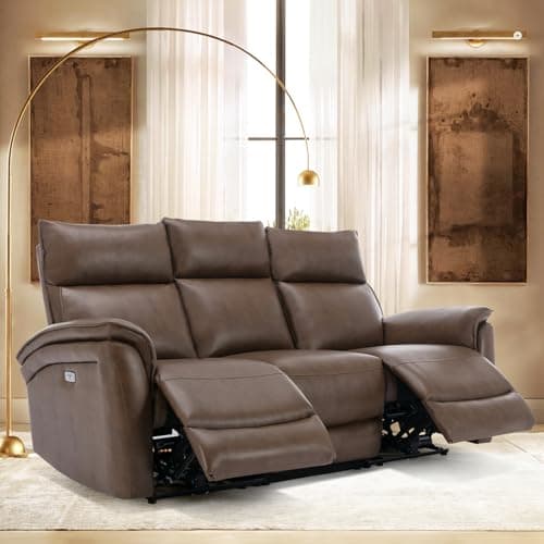 COLAMY Power Reclining Sofa, 3-Seat Recliner Sofa for Living Room, Modern Power Control PU Leather RV Couch Home Theater Seating with USB Ports-Dark Brown