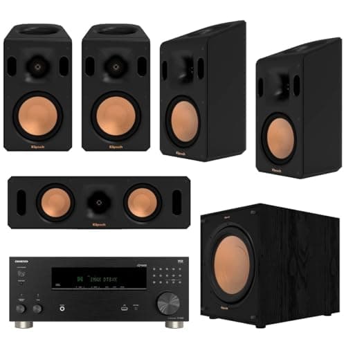 Klipsch Reference Cinema System, Black, Bundle with Onkyo TX-RZ30 170W 9.2-Channel 8K 4K Network AV Receiver