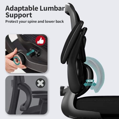 TRALT Office Chair - Ergonomic Desk Chair with Adjustable Lumbar Support, Mesh Computer Chair, Executive Chairs for Home Office Comfortable Lumbar Support (Black) 5