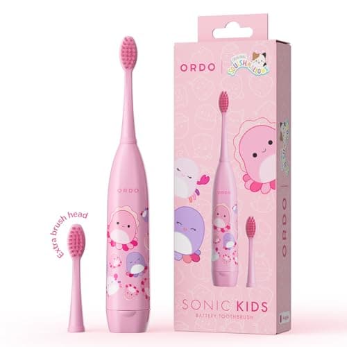 ORDO Squishmallows Toothbrush, Sonic Battery Toothbrushes for Kids, Soft Bristles, Extra Brush Head Inc, Gift for Kids Aged 4 Years and Up, Battery Included, Auggie