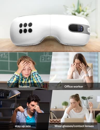 fmlave Eye Massager with Heat and Cooling for Migraines, Dry Eyes, Dark Circles, Rechargeable Bluetooth Music Cold Heated Eye Massager Improve Sleeping - Gifts for Women and Men (White) 8