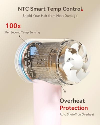 Hair Dryer, 160000 RPM High-Speed Brushless Motor with 500 Million Negative Ions, Professional Ionic Blow Dryer with Magnetic Diffuser & Nozzle,Lightweight for Home Travel Salon(Pink) 6