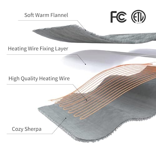 ESTINGO Heated Throw Blanket, Electric Blanket Throw with 5 Heating Levels & 4 Hours Auto Off, Super Soft Flannel Sherpa Fast Heating Blanket with ETL Certified for Bedding, 50"x60", Cool Gray 6