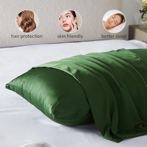 Silk Pillow Cases for Hair and Skin Mulberry Silk Pillowcase Soft Breathable Smooth Both Sided Natural Silk Pillow Cases with Zipper Beauty Sleep1 Pack for Gift(Standard,Green) 5