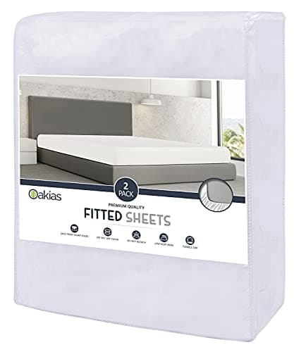 Oakias King Fitted Sheets White - Pack of 2 Bottom Sheets - Soft Brushed Microfiber Elastic for Bed - Shrinkage & Fade Resistant - Machine Washable 9