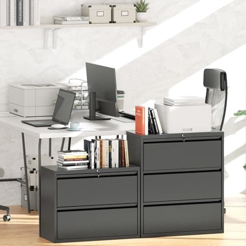 Greenvelly 2 Drawer Filing Cabinet, Black Metal Lateral File Cabinet with Lock, Office File Cabinets for Legal/Letter/A4/F4 Size with Hanging Files&Key, Lockable File Cabinet for Home Office 8