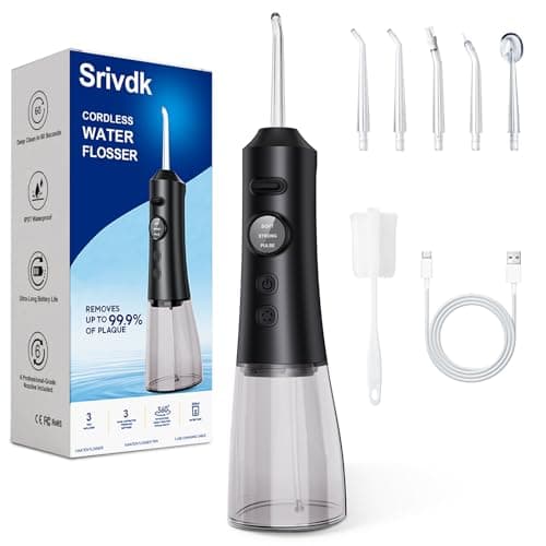 Water Dental Flosser for Teeth – 300ML Cordless Oral Irrigator with 6 Replaceable Jet Tips, 3 Modes, Portable Rechargeable Electric Flosser for Braces & Sensitive Gums, IPX7 Waterproof for Home&Travel