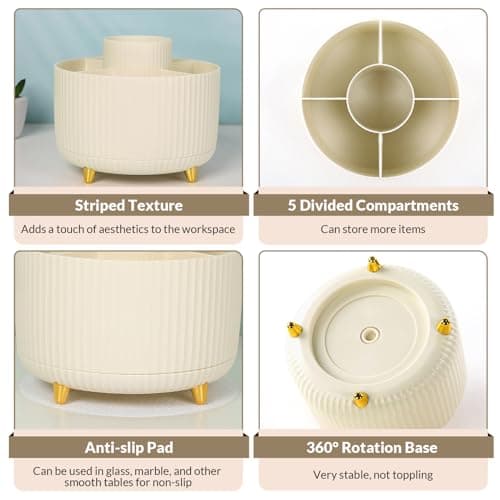 SKYDUE 360 Rotating Plastic Desk Pen Organizer with 5 Slots, Dual-Purpose Art Supply Pencil Cup for Office, School, Home 6