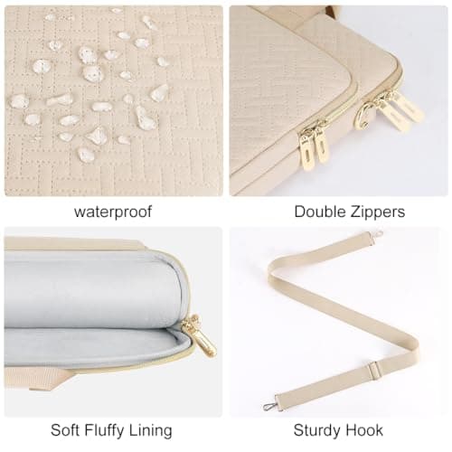 DOMISO 15.6 inch Laptop Case Sleeve Protective Cover Compatible with MacBook Pro 16 M4 M3 M2/Pro Max,15.6-16 inch HP Dell ASUS Lenovo Chromebook,Waterproof Computer Bag with Shoulder Strap,Beige 5