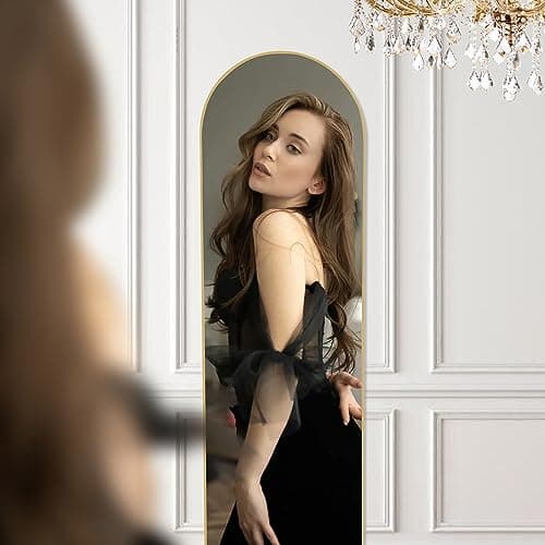 Sweetcrispy Arched Full Length 59"x16" Full Body Floor Mirror Standing Hanging or Leaning Wall, Arch Wall Mirror with Stand Aluminum Alloy Thin Frame for Bedroom Cloakroom, Gold 7